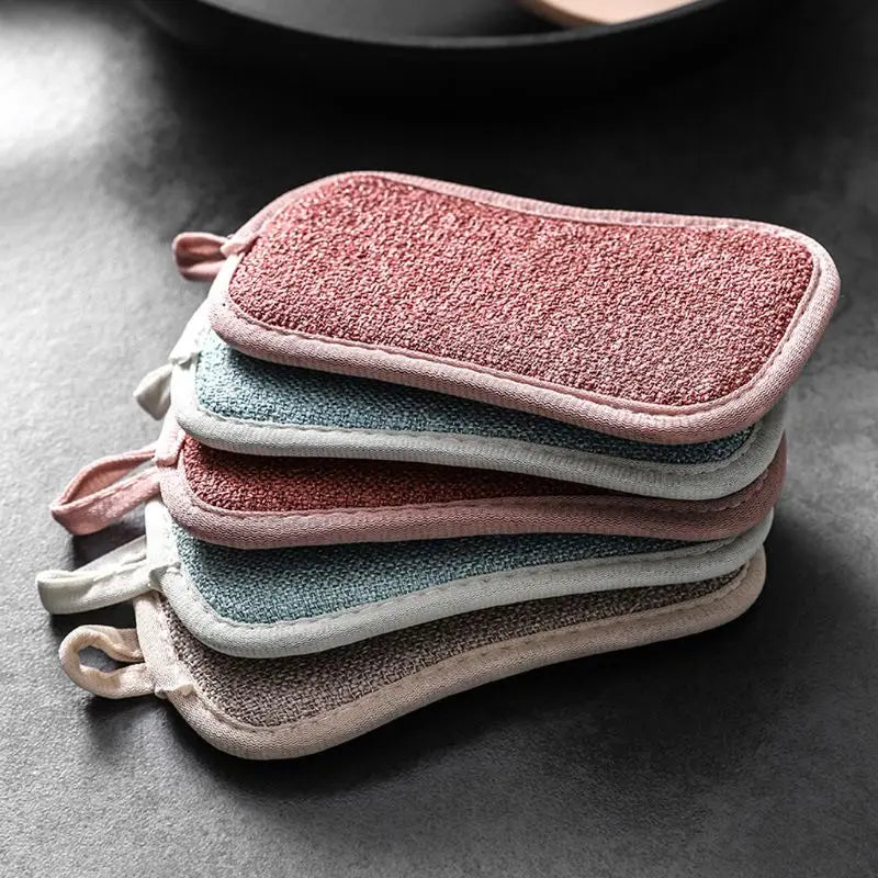 Reusable Double-sided Microfiber Dishwashing Sponge.