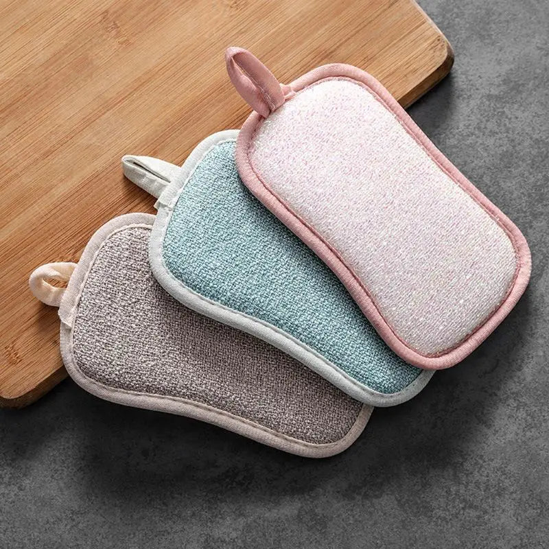 Reusable Double-sided Microfiber Dishwashing Sponge.