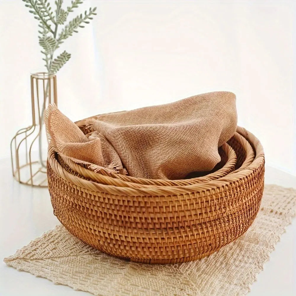 Natural Straw Round Storage Baskets.