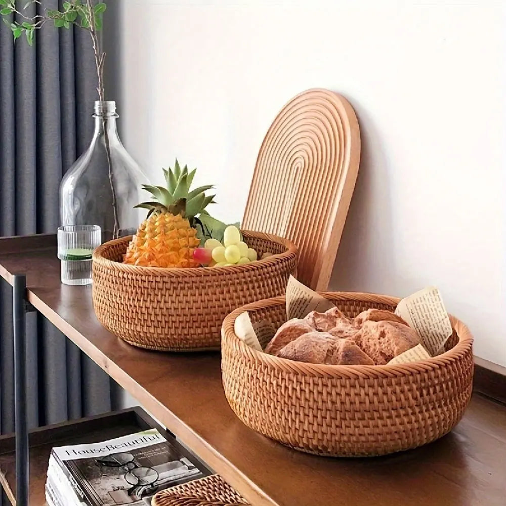 Natural Straw Round Storage Baskets.