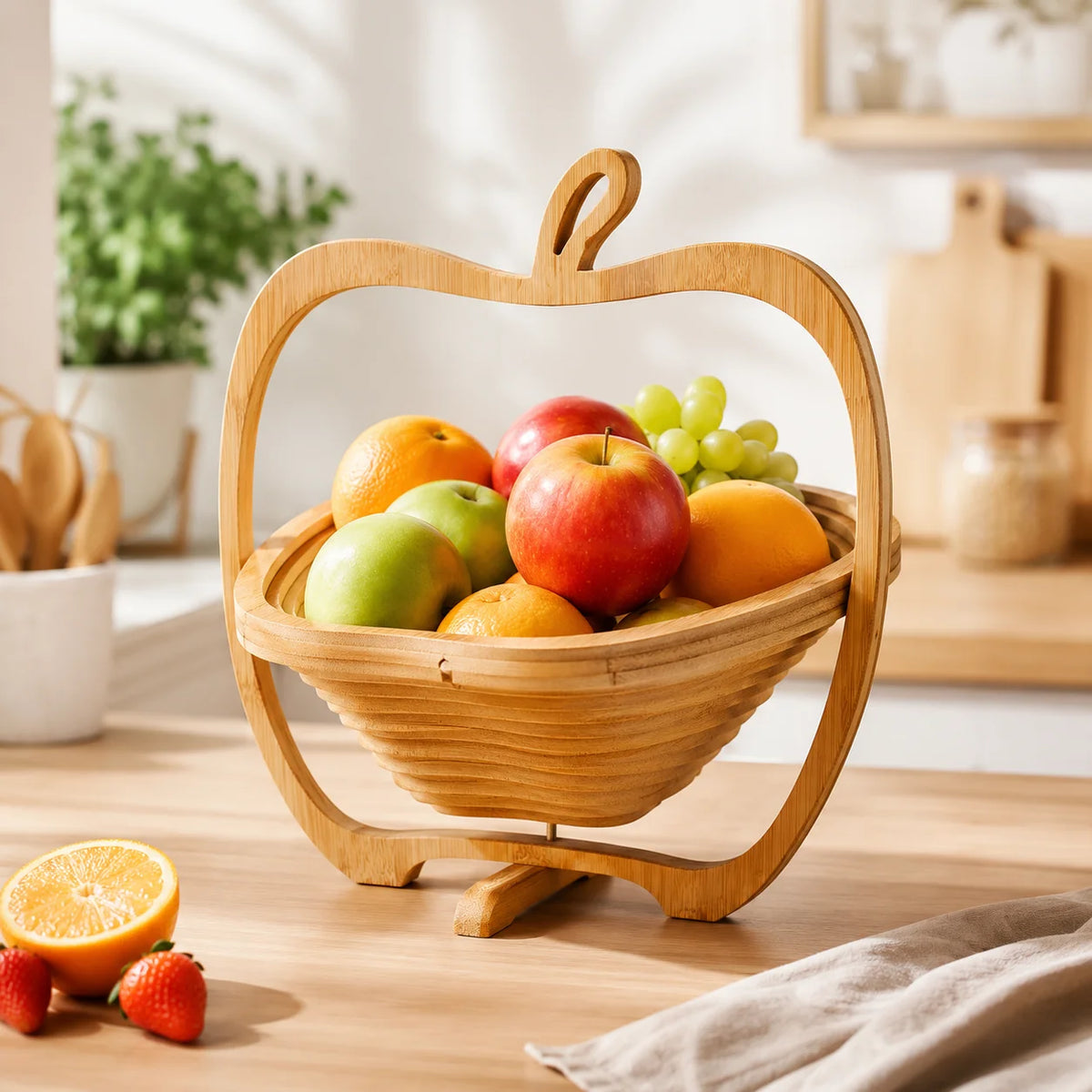 Bamboo Foldable and Heat-Resistant Fruit Basket.