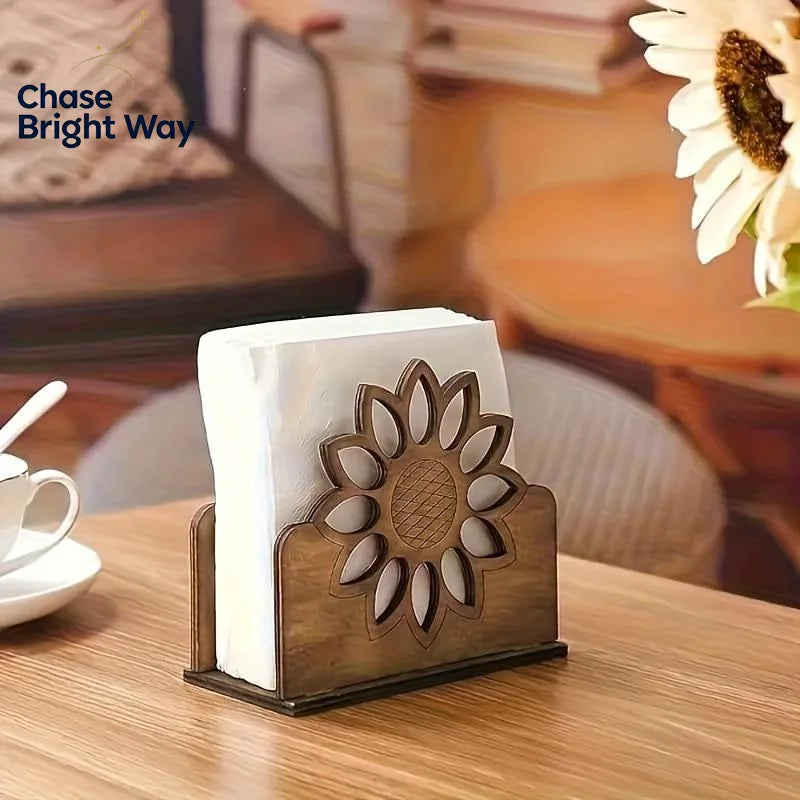 Eco-conscious Sunflower Wooden Tissue Dispenser.