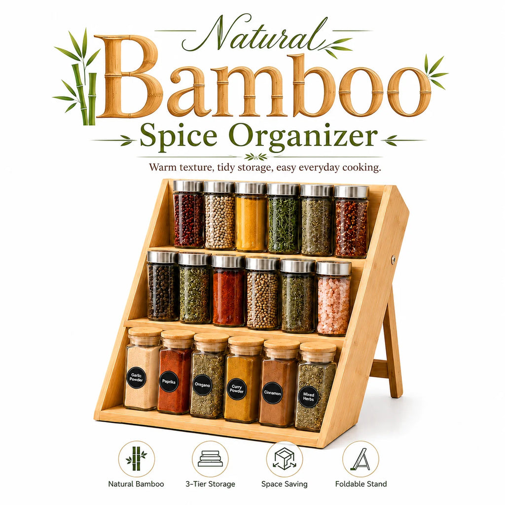 Bamboo Spice Rack Kitchen Countertop Organizer.