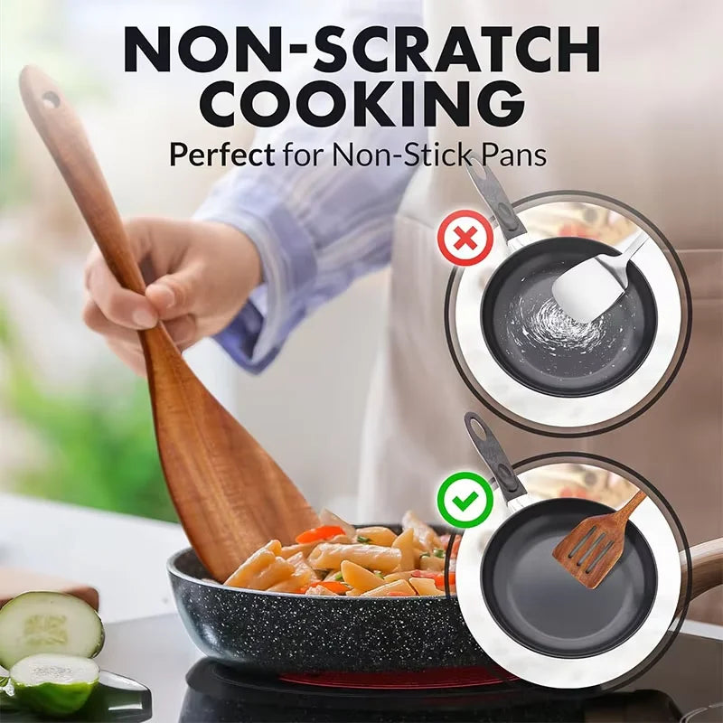 Wooden Kitchen Utensil Set Natural Acacia Wood Cooking Utensils Durable Kitchen Cookware Including Spoons Server Scraper Spatula