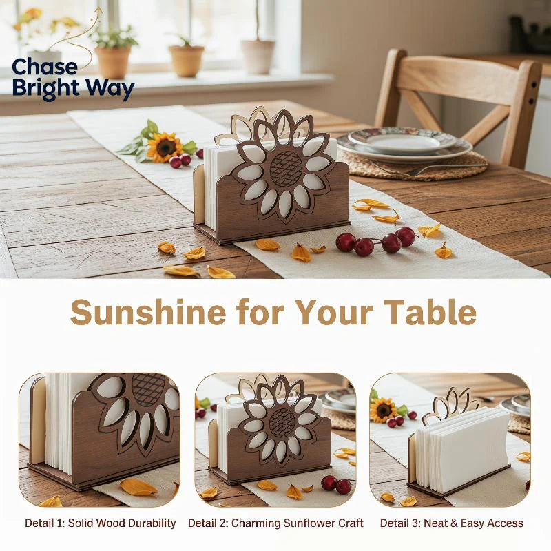 Eco-conscious Sunflower Wooden Tissue Dispenser.