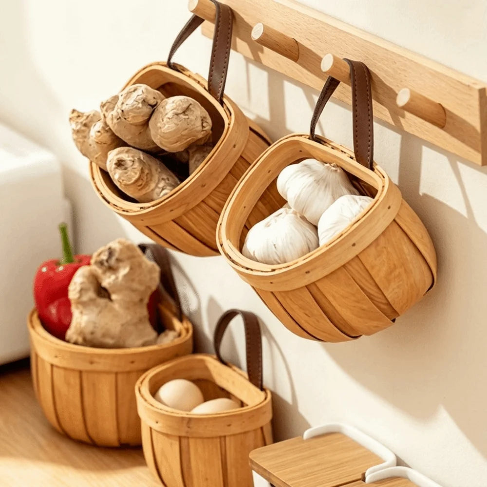 Hanging Handwoven Space Saving Kitchen Organizer Basket.