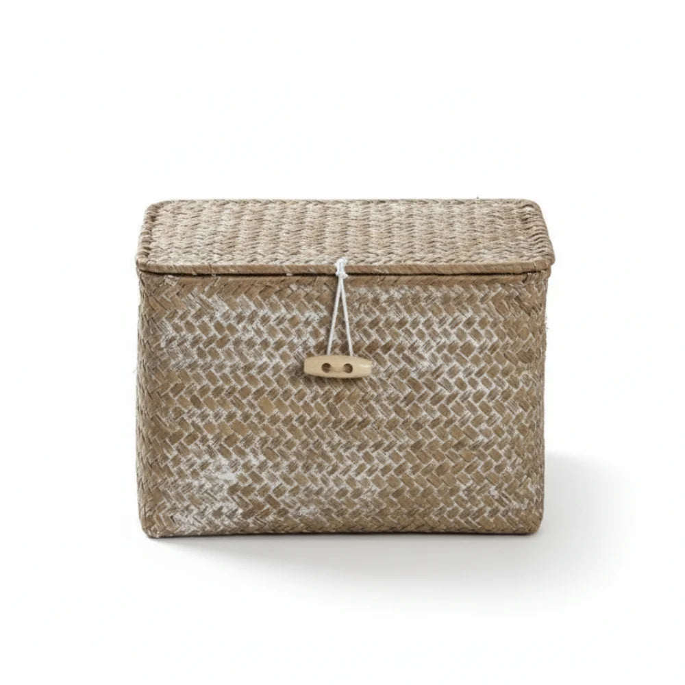 Eco-Friendly Sea Grass Wicker Shelf Baskets with Lid.