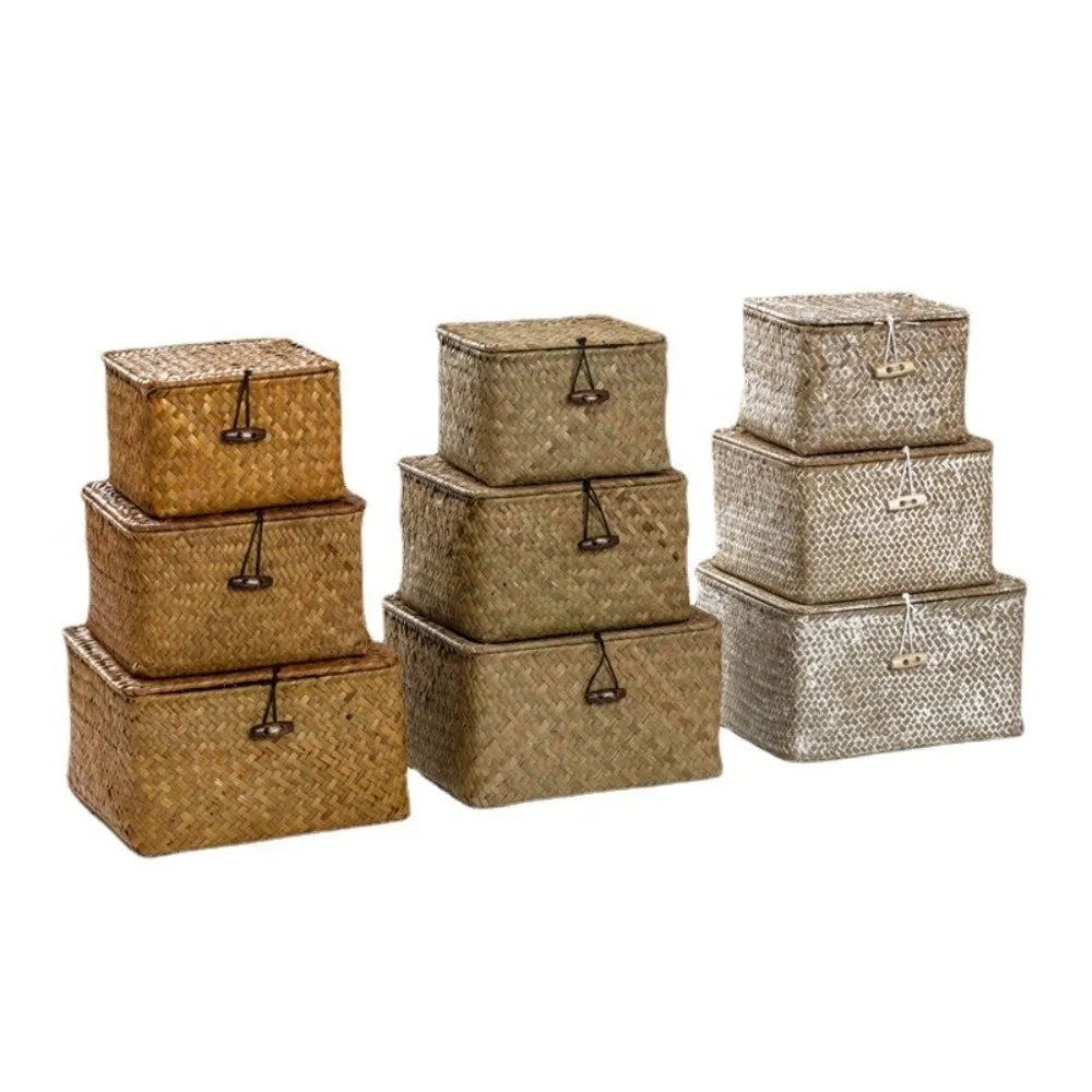 Eco-Friendly Sea Grass Wicker Shelf Baskets with Lid.