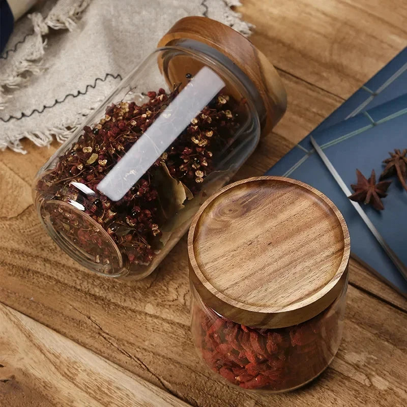 Glass Airtight Storage Canisters with Wood Lids