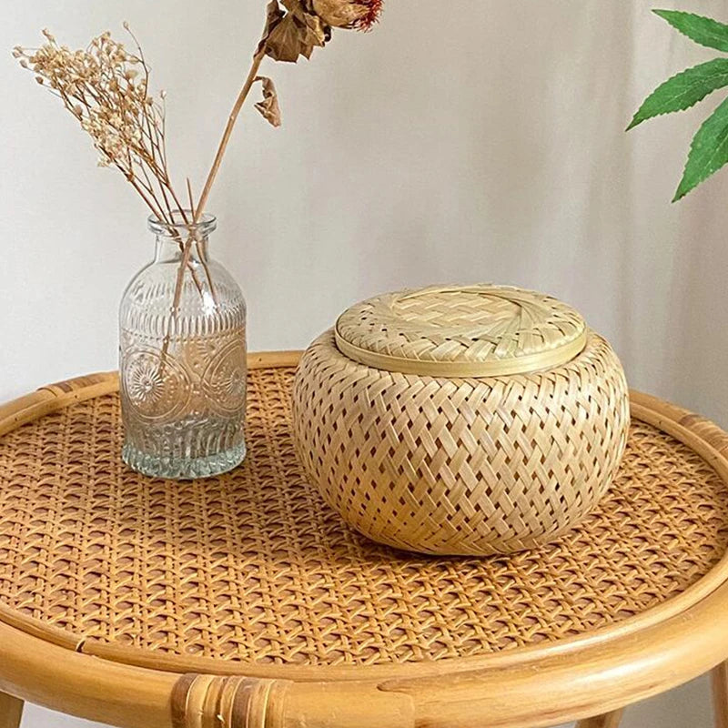 Handmade Bamboo Storage Basket with Cover.