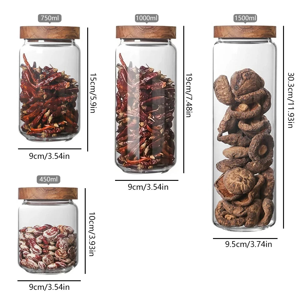Glass Airtight Storage Canisters with Wood Lids