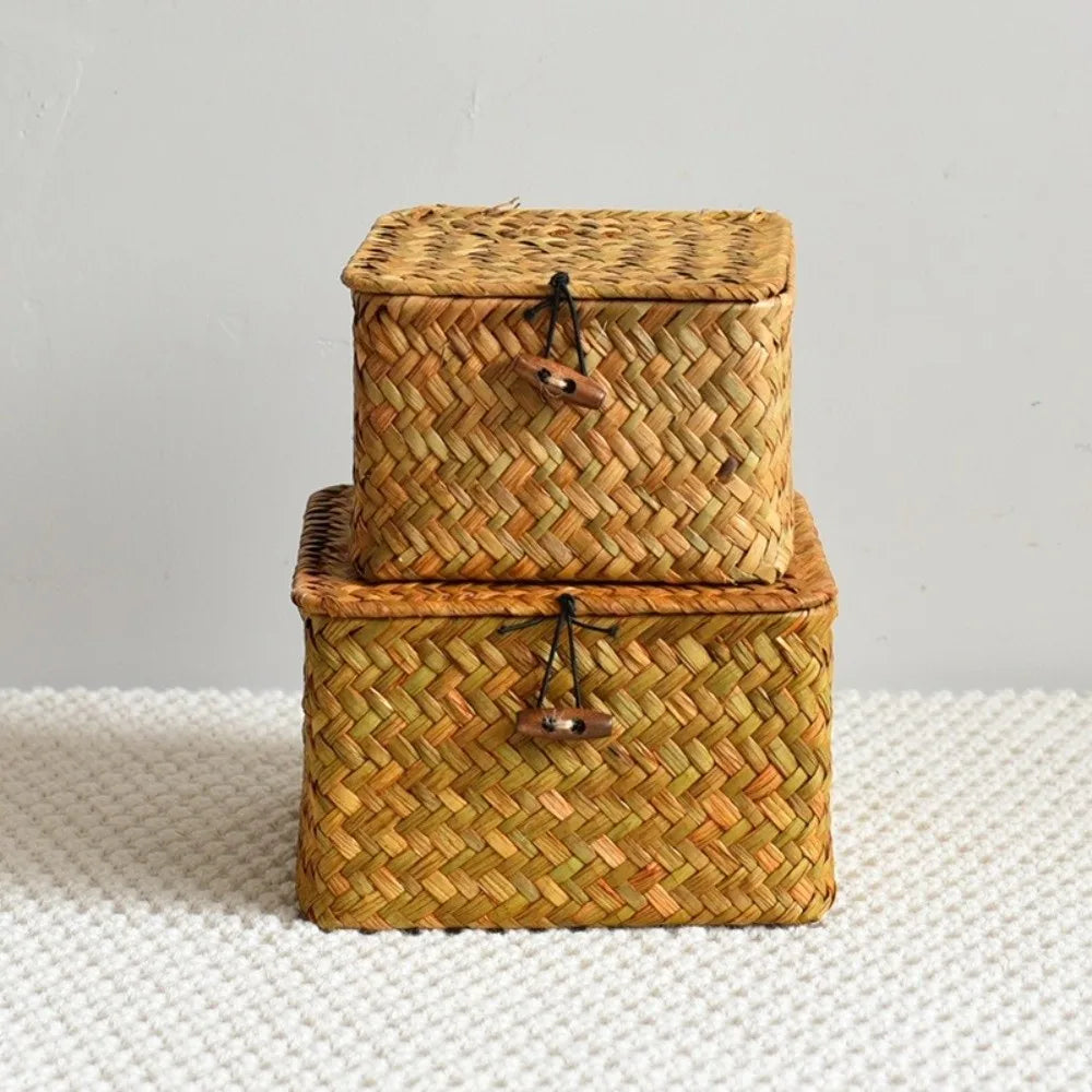 Eco-Friendly Sea Grass Wicker Shelf Baskets with Lid.