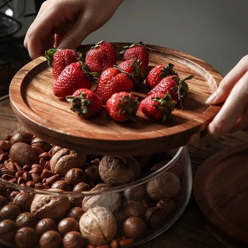 Creative Glass Food Storage Containers with Wooden Lid.