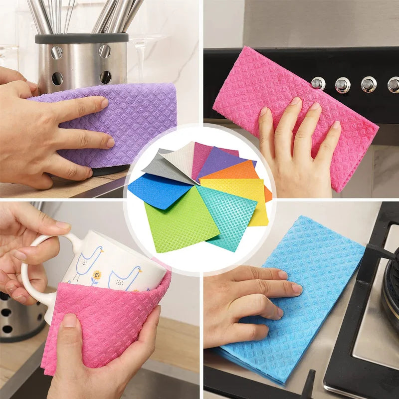 10Pcs Reusable Dishcloths Eco-Friendly Wood Pulp Sponge.