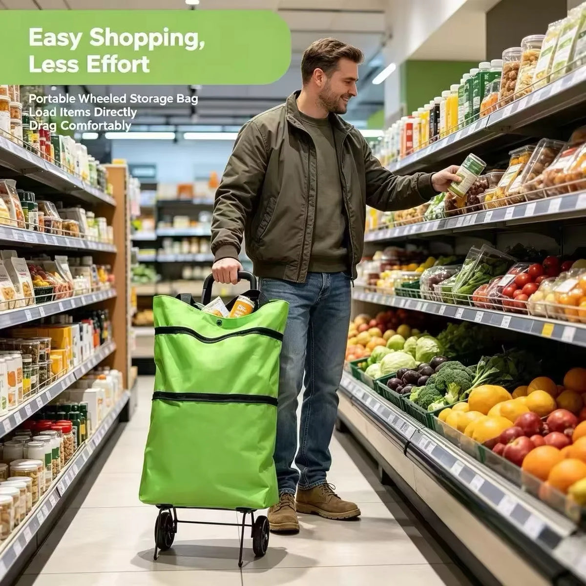 Lightweight Portable Shopping Cart with Wheels.