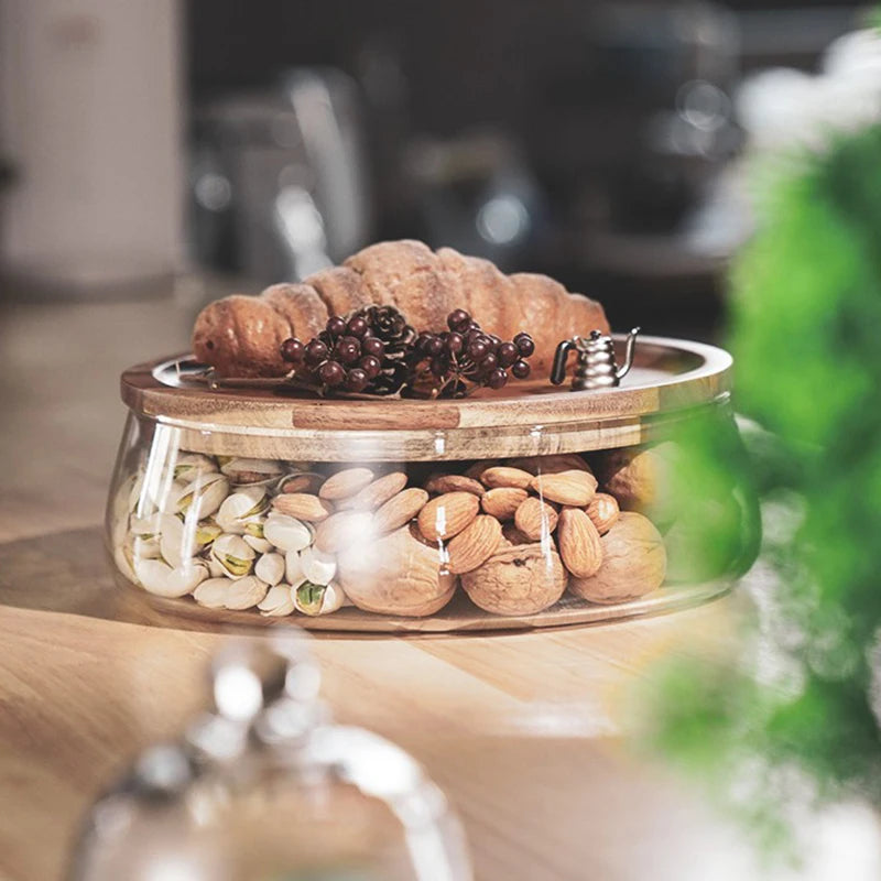 Creative Glass Food Storage Containers with Wooden Lid.