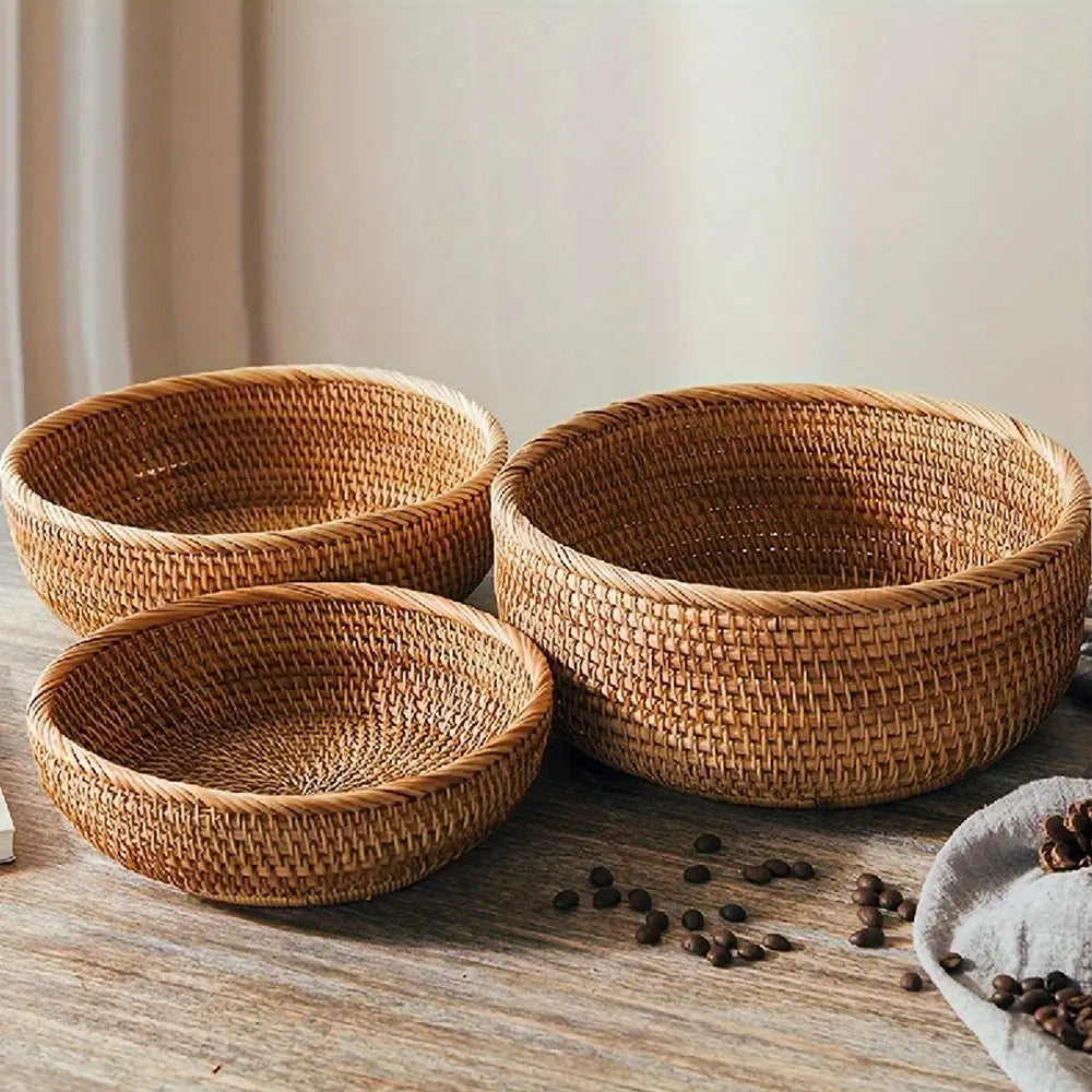 Natural Straw Round Storage Baskets.