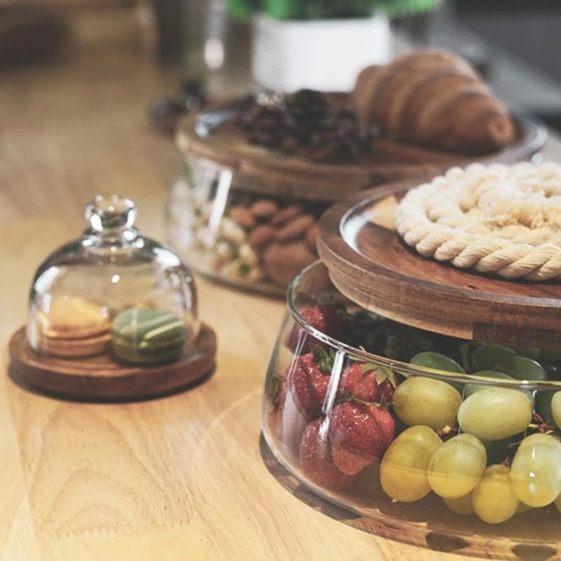 Creative Glass Food Storage Containers with Wooden Lid.