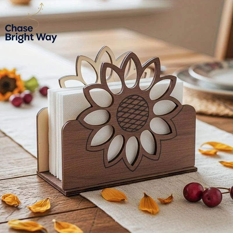 Eco-conscious Sunflower Wooden Tissue Dispenser.