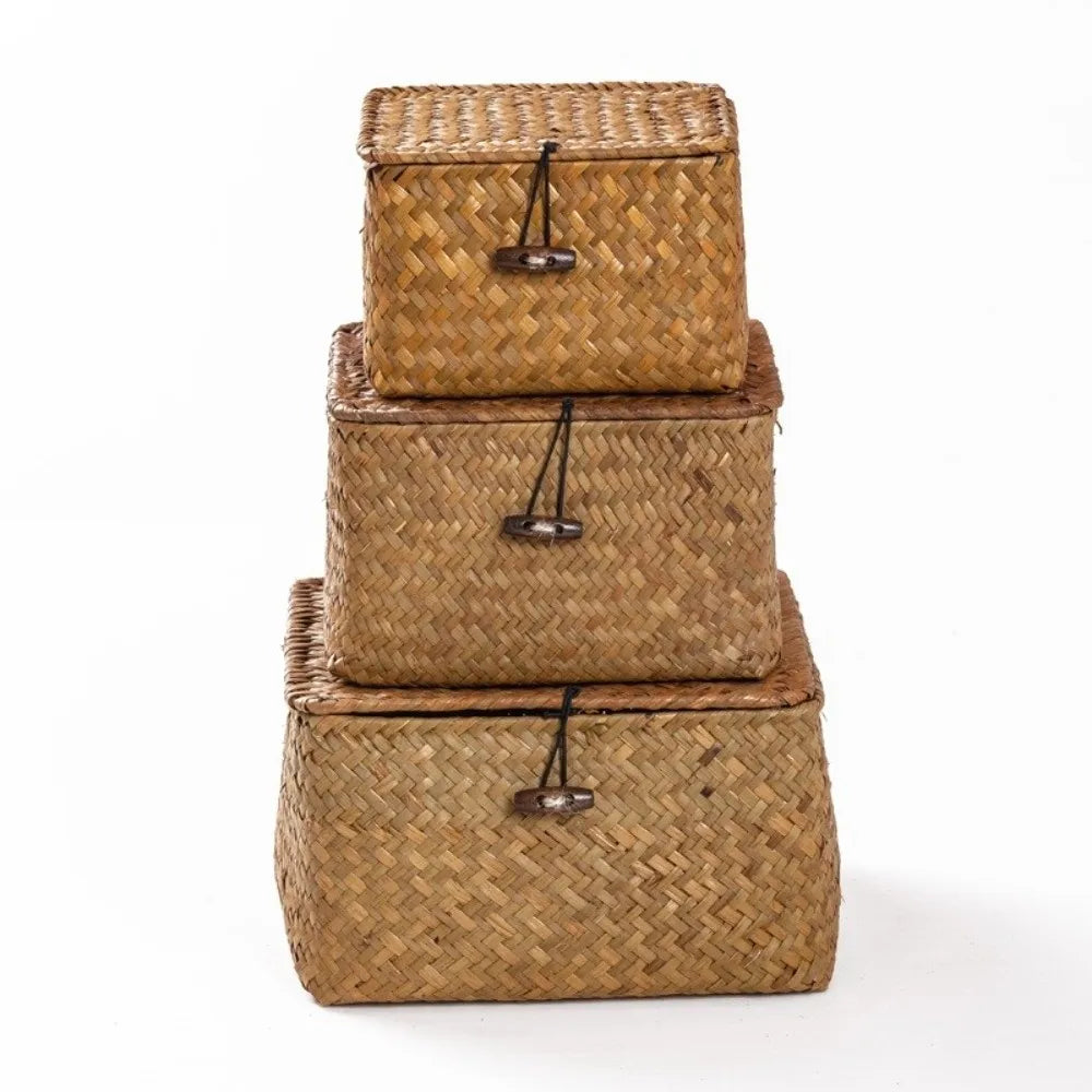 Eco-Friendly Sea Grass Wicker Shelf Baskets with Lid.