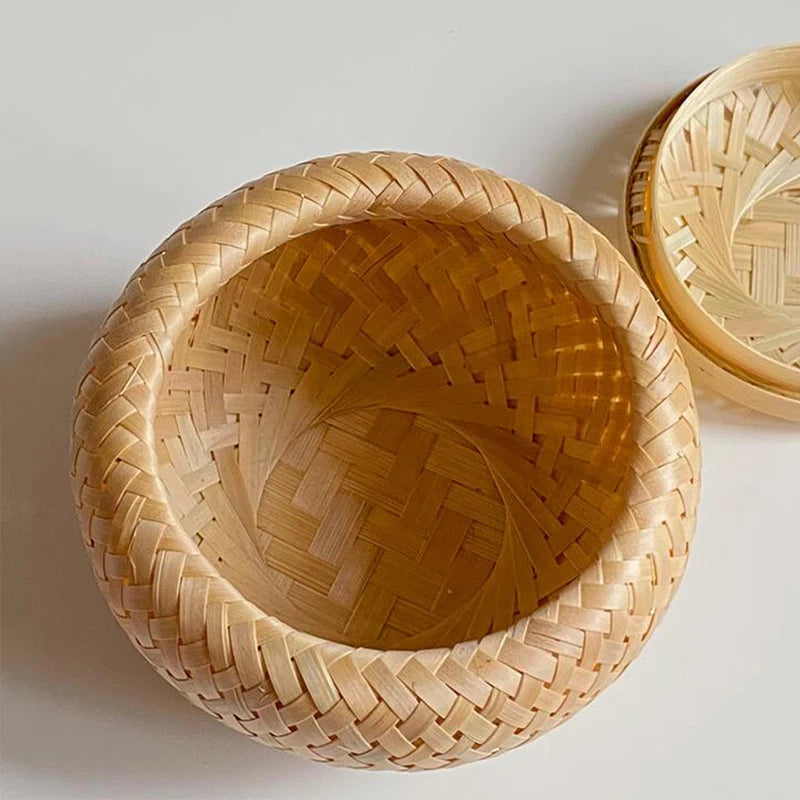 Handmade Bamboo Storage Basket with Cover.