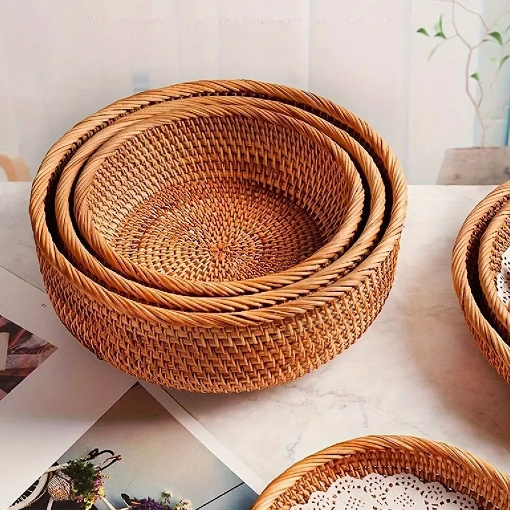 Natural Straw Round Storage Baskets.