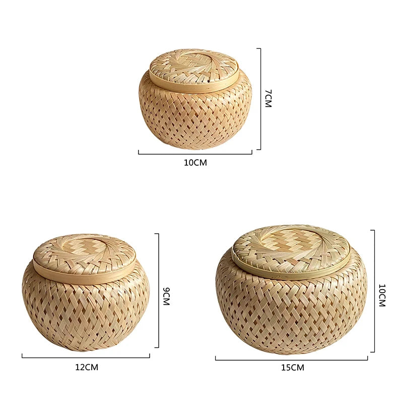 Handmade Bamboo Storage Basket with Cover.