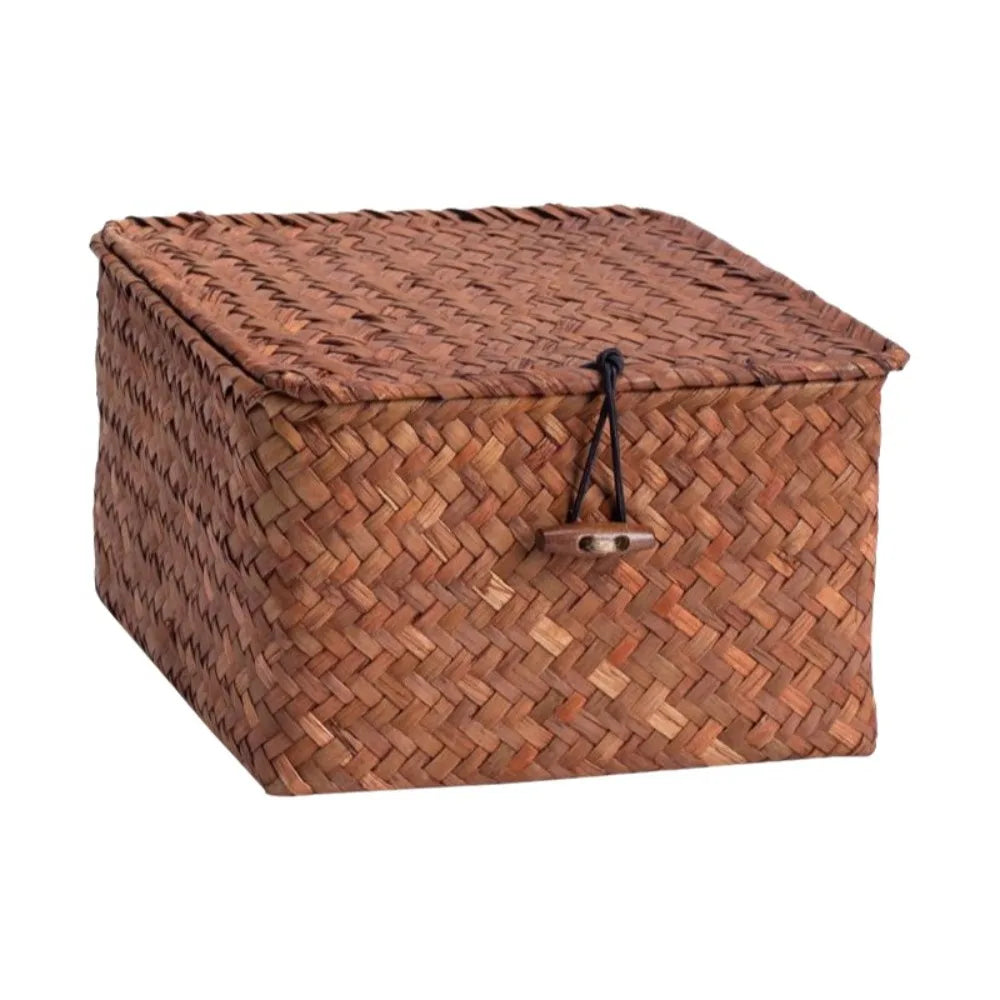 Eco-Friendly Sea Grass Wicker Shelf Baskets with Lid.