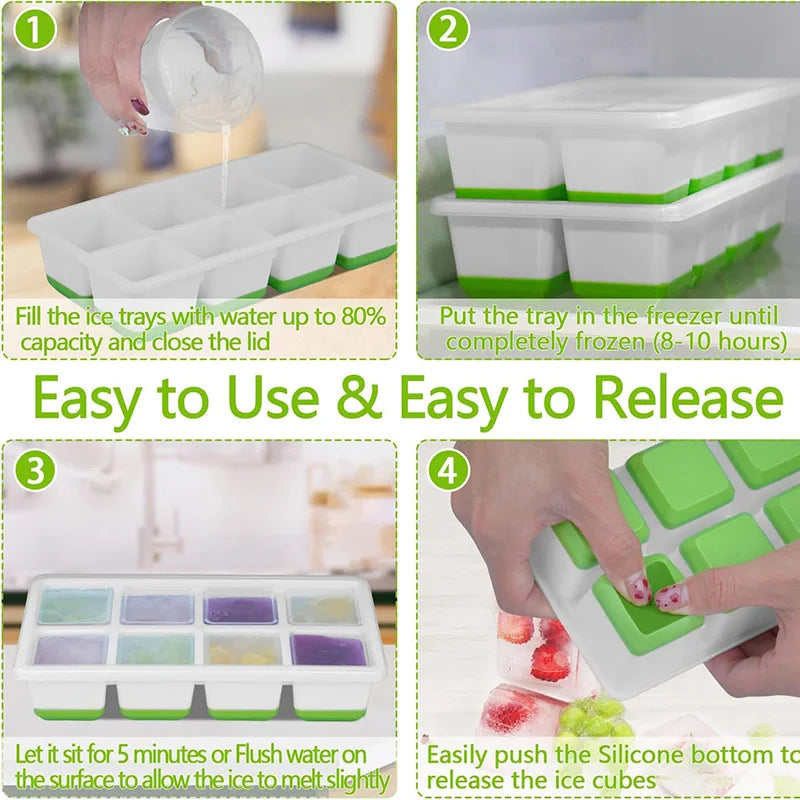 Large Silicone Ice Cube Tray with Lid