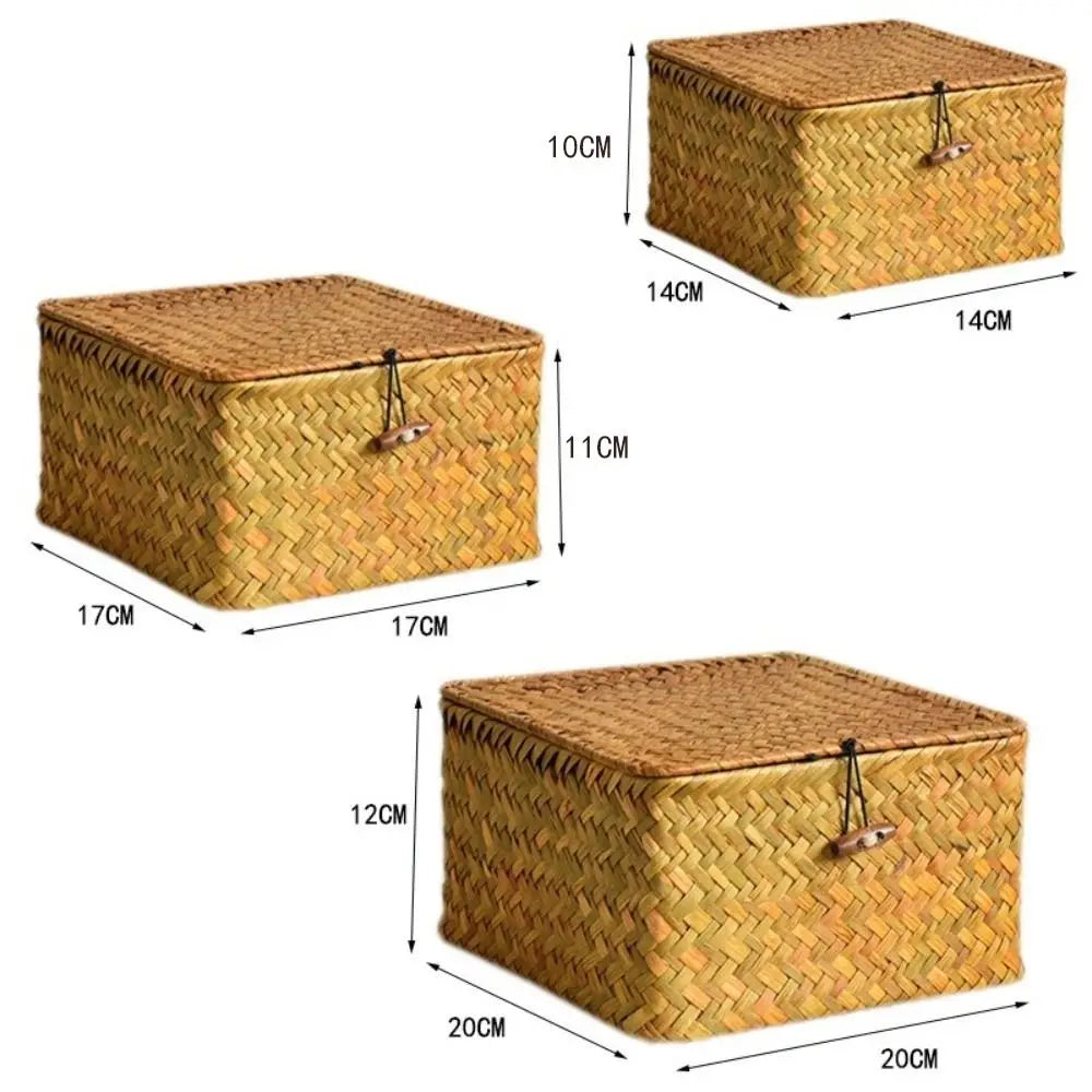 Eco-Friendly Sea Grass Wicker Shelf Baskets with Lid.