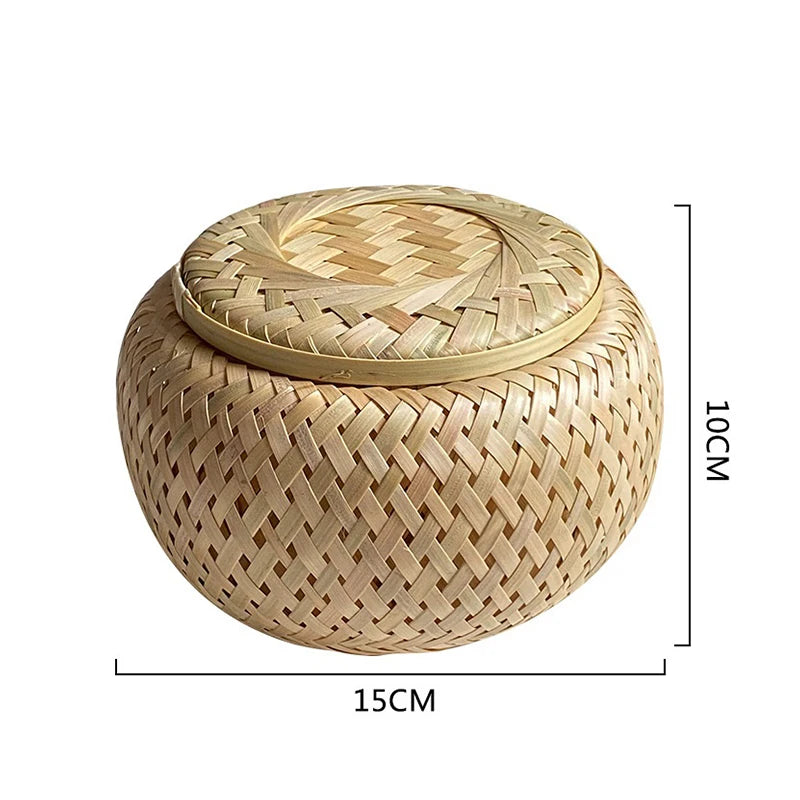 Handmade Bamboo Storage Basket with Cover.