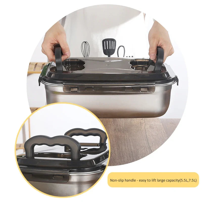 Large Capacity Stainless Steel Food Sealed Storage Container with Lid.