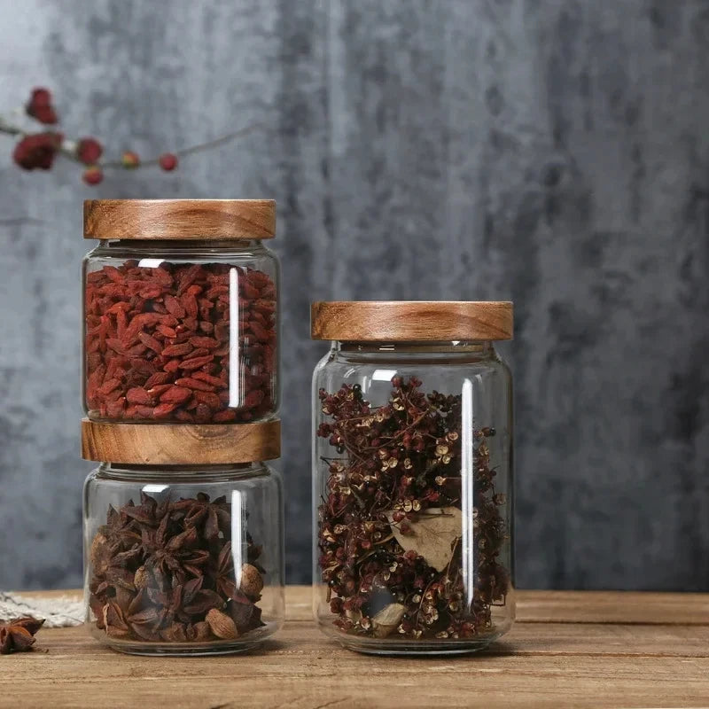 Glass Airtight Storage Canisters with Wood Lids