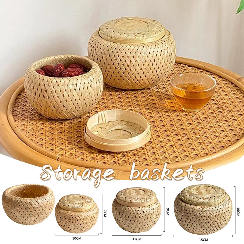 Handmade Bamboo Storage Basket with Cover.