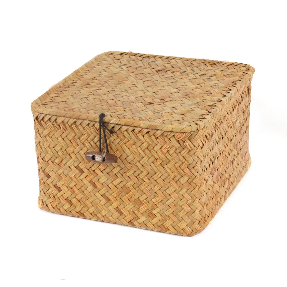 Eco-Friendly Sea Grass Wicker Shelf Baskets with Lid.