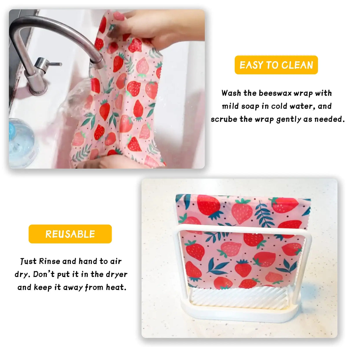 Reusable Beeswax Eco-Friendly Plastic free Food Wraps.