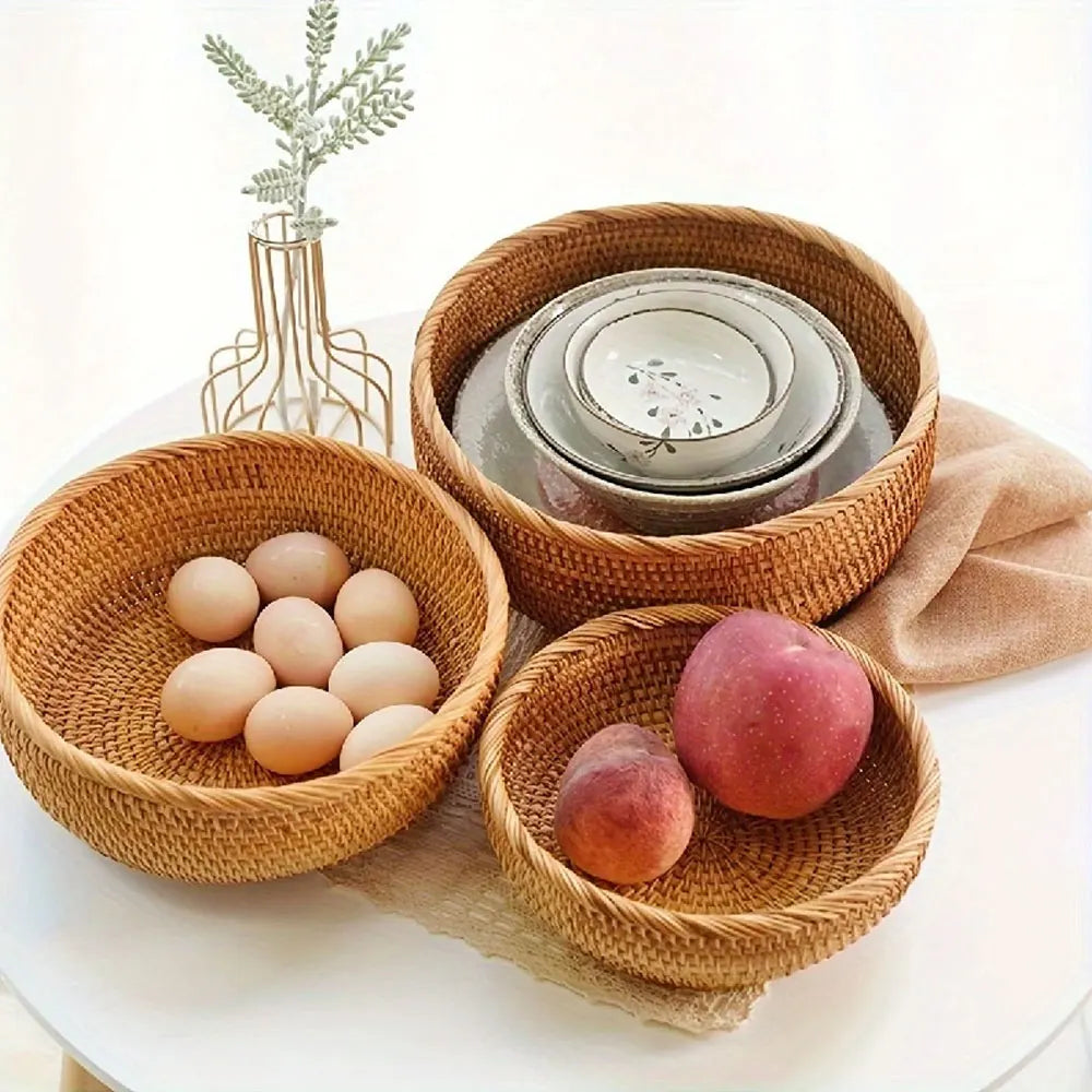 Natural Straw Round Storage Baskets.