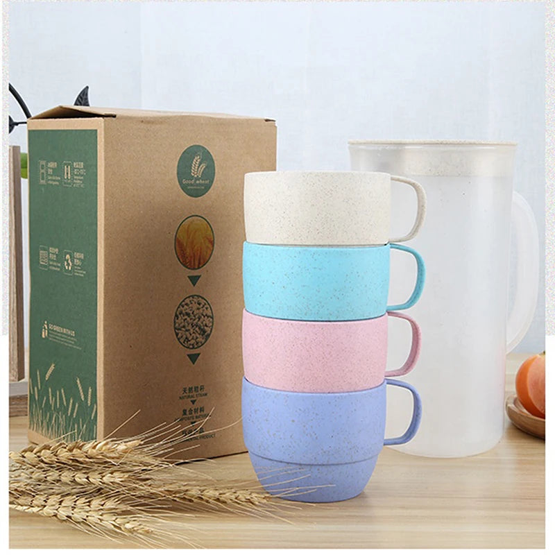 Reusable Eco Friendly Plastic Biodegradable Wheat Straw Cup Set.